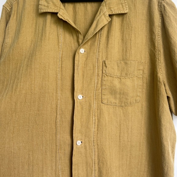 Imogene and Willie Mens Serra XXL Linen Cotton Herringbone Camp Shirt Yellow - Picture 5 of 10